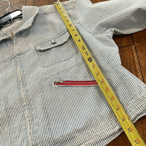 Vintage Venca striped pinstripes blue white red Jean denim jacket size xl - Picture 10 of 16